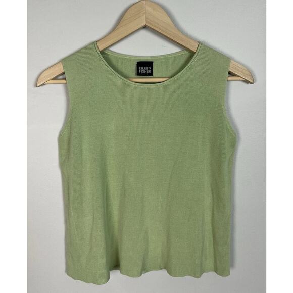 Eileen Fisher Green Sweater Tank Top Silk Cotton Blend Knit Women’s - Picture 1 of 7